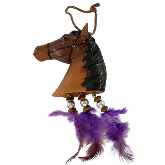 Horse Head Ornament With Purple Feathers Hanging Decor Western Christmas Decor - Picture 4 of 8
